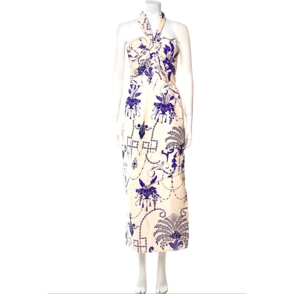 NWT Johanna Ortiz Sardinia Printed Halter Neck Long Statement Dress Women's 4US